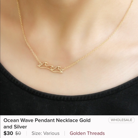 Ocean Wave Necklace Gold Tone Beach Boho Style - Picture 7 of 7